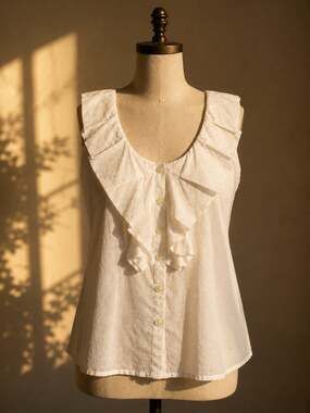 Anthropologie Edme & Esyllte White Ruffle Blouse Gold Sleeveless Top size 2